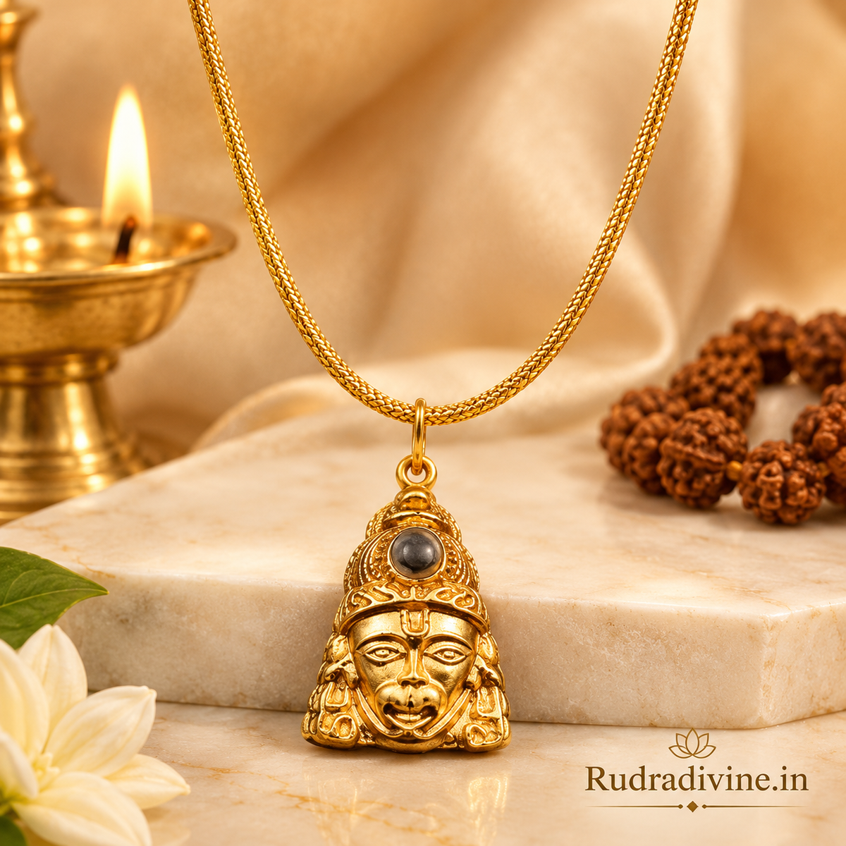 Hanuman Chalisa Locket with laser engraved pendant and chain by Rudradivine, designed for devotion, prayer, spiritual practices and everyday religious wear.