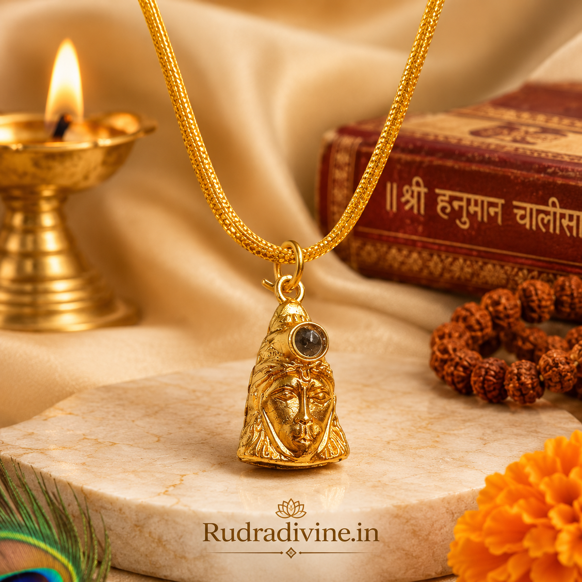 Hanuman Chalisa Locket with laser engraved pendant and chain by Rudradivine, designed for devotion, prayer, spiritual practices and everyday religious wear.