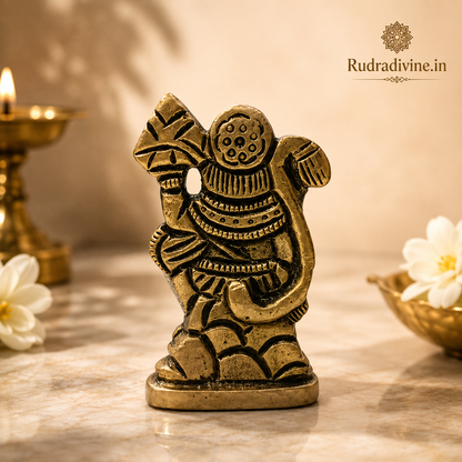 Hanuman Ji Brass Idol carrying the Sanjeevani Mountain with official Lab Certificate by Rudradivine for home pooja, protection, devotion and spiritual décor.