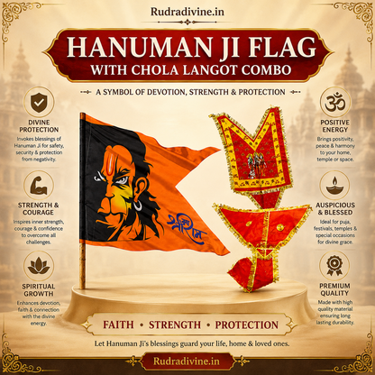 Hanuman Ji Flag with Chola Langot Combo devotional set by Rudradivine for Hanuman worship, puja rituals, home temple decoration, and religious occasions.