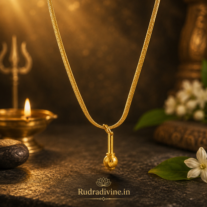 Hanuman Ji Gada Locket with Gold Chain by Rudradivine, featuring the sacred Hanuman gada symbol for devotion, spiritual protection, courage and blessings.