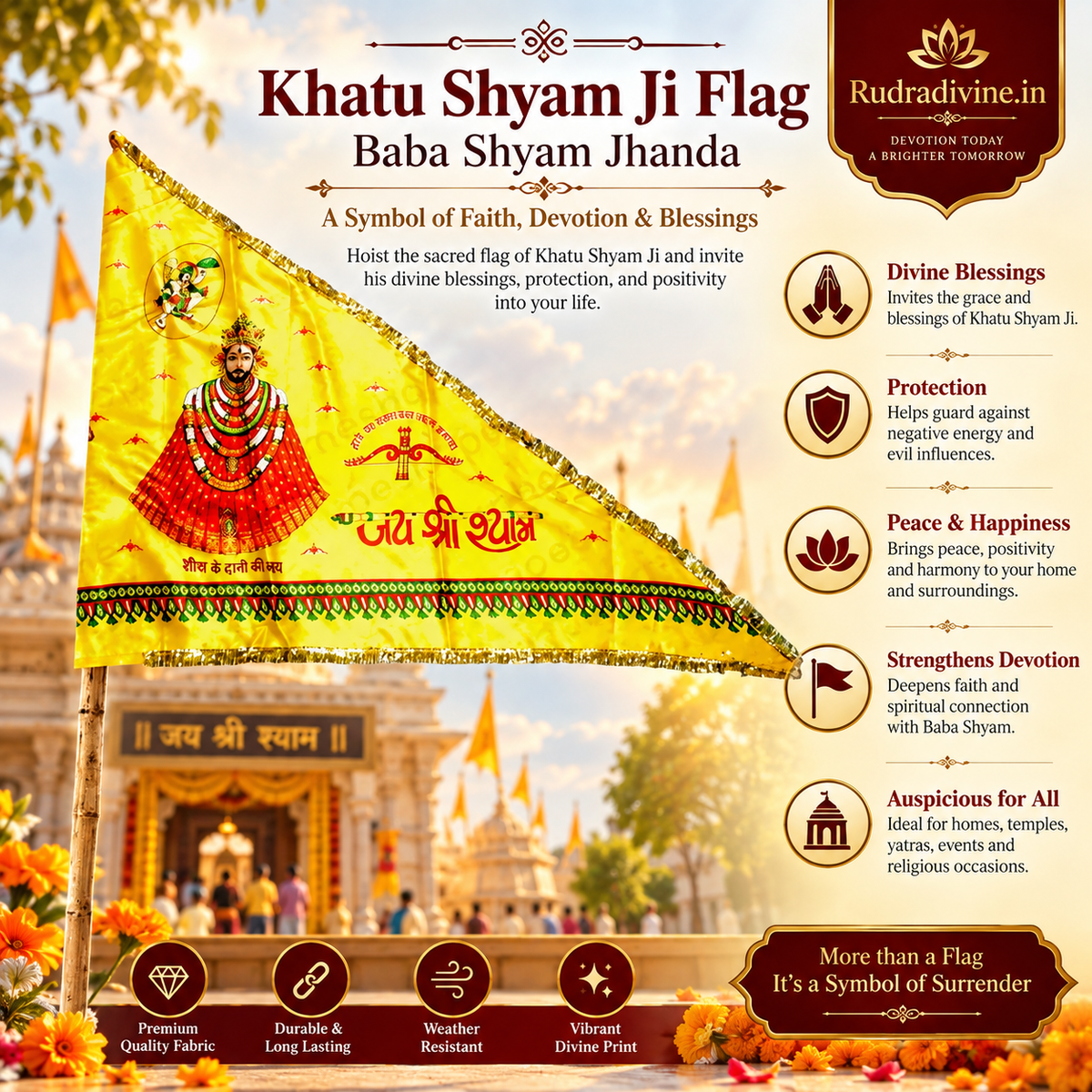 Khatu Shyam Ji Flag | Baba Shyam Jhanda for devotional worship, temple, home mandir and prayer spaces by Rudradivine.