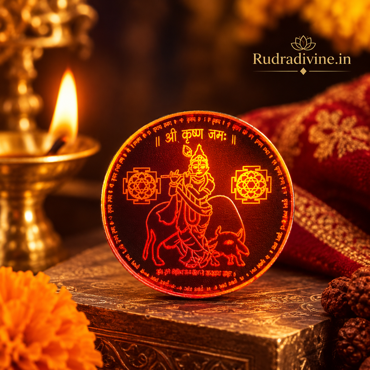 Kuber Kawach Locket with elegant gold plated chain by Rudradivine, featuring traditional spiritual symbolism for protection, prosperity and devotional wear.
