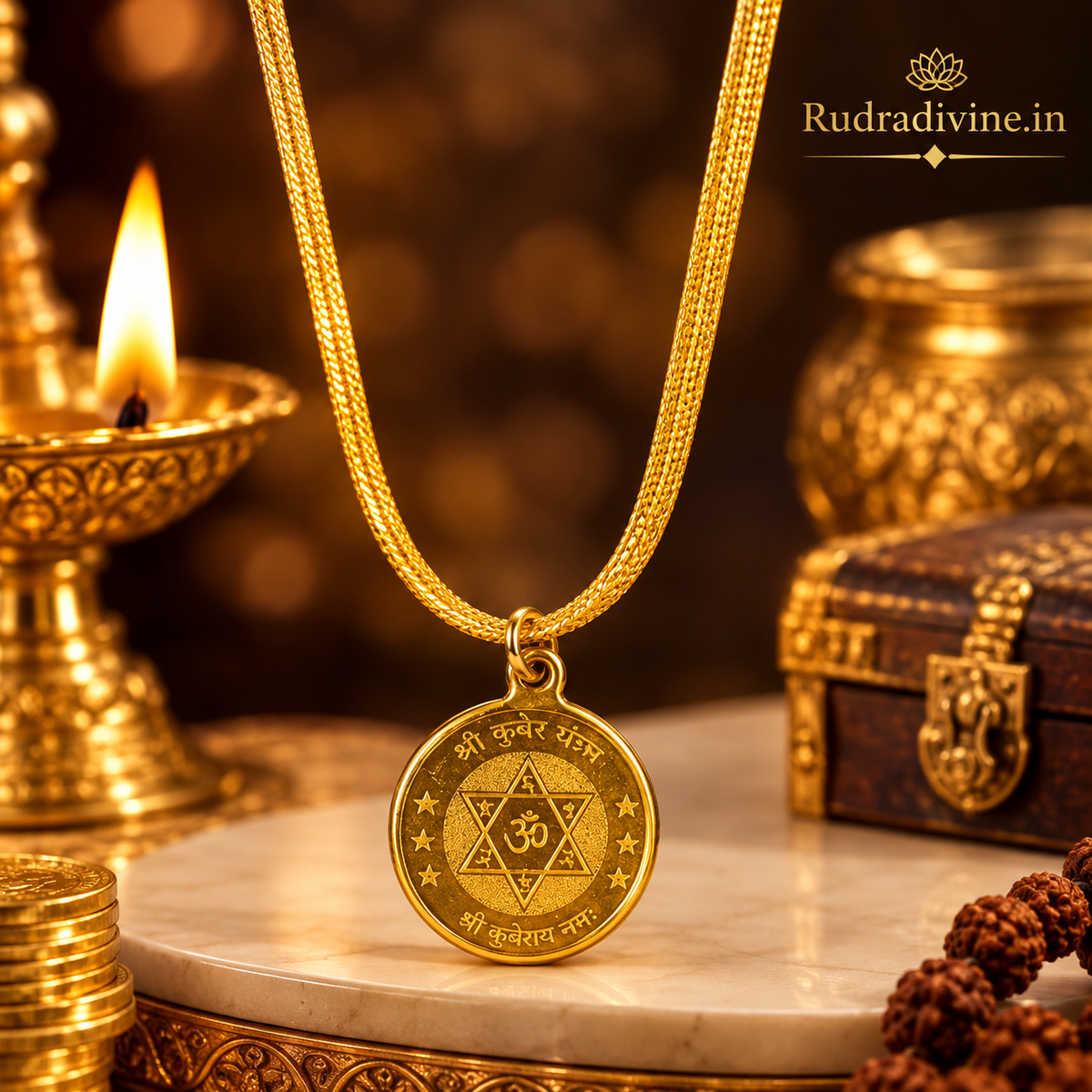 Kuber Kawach Locket with Gold Plated Chain by Rudradivine, traditionally associated with wealth, prosperity, abundance and spiritual protection.