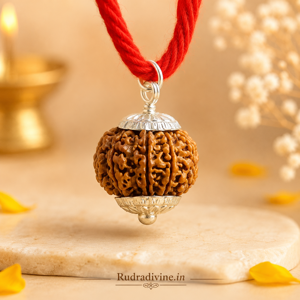 Original 10 Mukhi Rudraksha Ten Face Pendant associated with Lord Vishnu, lab certified natural Rudraksha by Rudra Divine for spiritual protection, meditation, and daily wear.