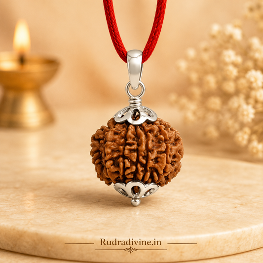 Original 11 Mukhi Rudraksha Eleven Face Pendant associated with Ekadash Rudra (Lord Shiva), lab certified natural Rudraksha by Rudradivine for meditation, spiritual growth, protection, and daily wear.