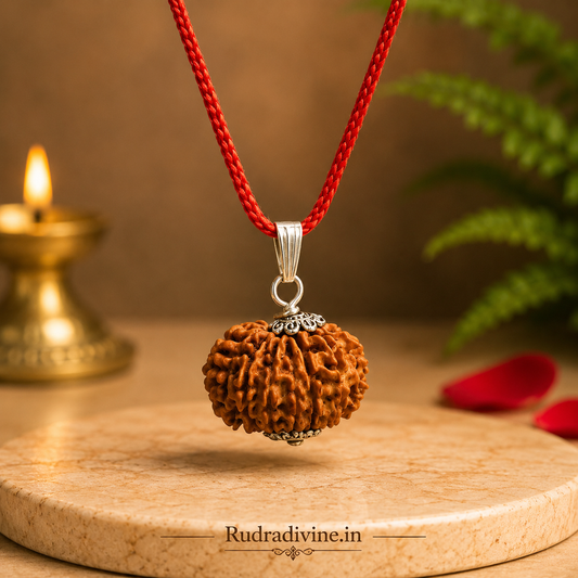 Original 12 Mukhi Rudraksha Twelve Face Pendant associated with Lord Surya, lab certified natural Rudraksha by Rudradivine for confidence, spiritual growth, meditation, and daily wear.