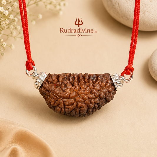 1 Mukhi (One Face) Rudraksha Pendant featuring a natural Rudraksha bead, associated with Lord Shiva, with an official Lab Certificate by Rudradivine for spiritual devotion, meditation, and daily wear.
