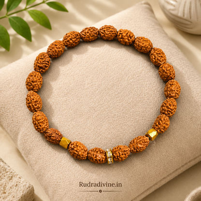 2 Mukhi Rudraksha Bracelet with natural 8-9MM beads and official Lab Certificate by Rudradivine, traditionally associated with harmony, balance and spiritual wellness.