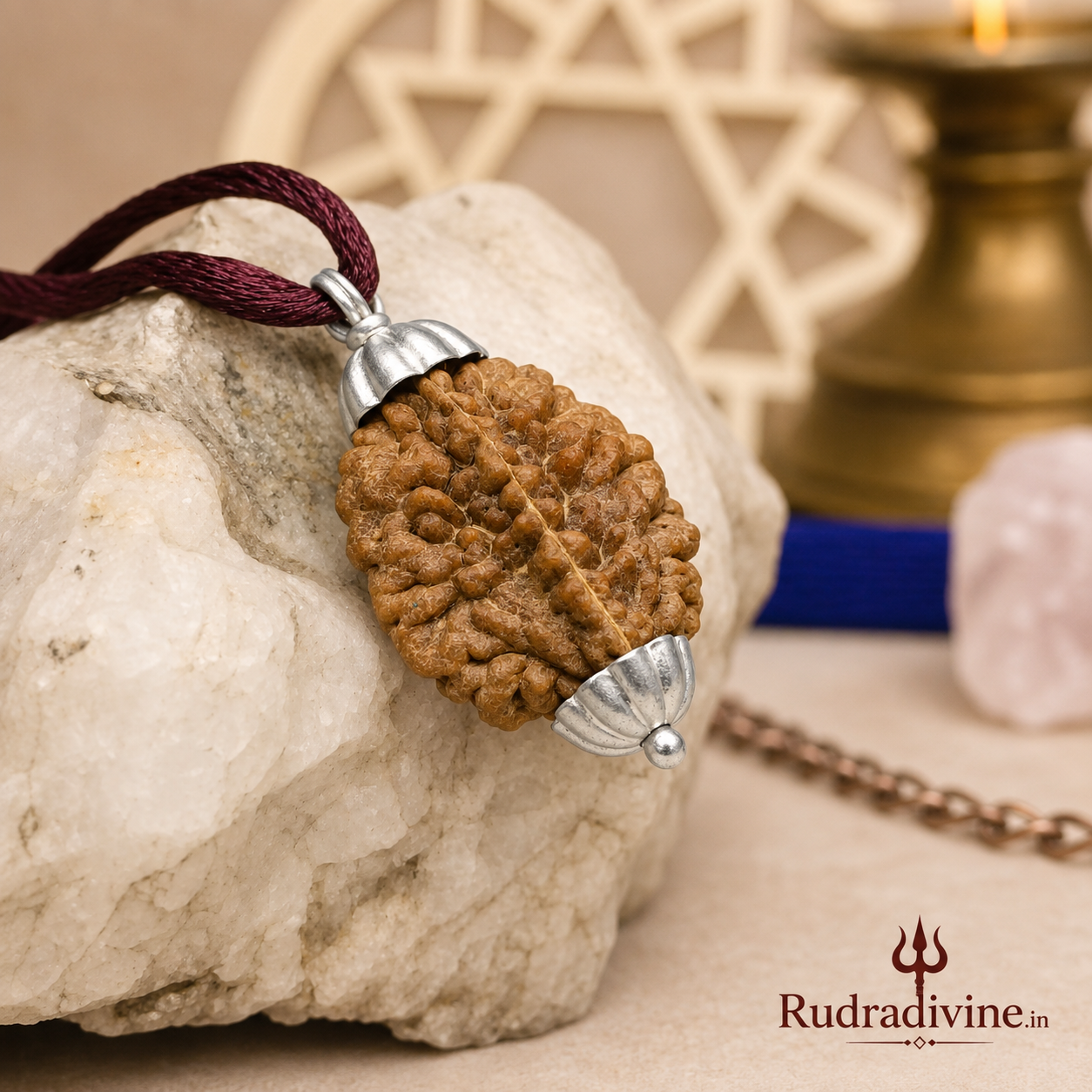 2 Mukhi Rudraksha Two Face Pendant crafted from natural authentic Rudraksha with official Lab Certificate by Rudra Divine for harmony, peace and Ardhanarishvara blessings.