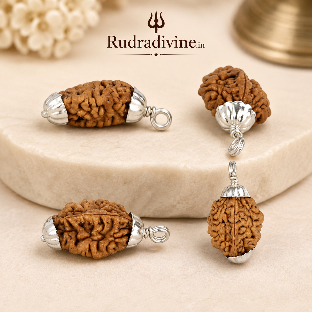 2 Mukhi Rudraksha Two Face Pendant crafted from natural authentic Rudraksha with official Lab Certificate by Rudra Divine for harmony, peace and Ardhanarishvara blessings.