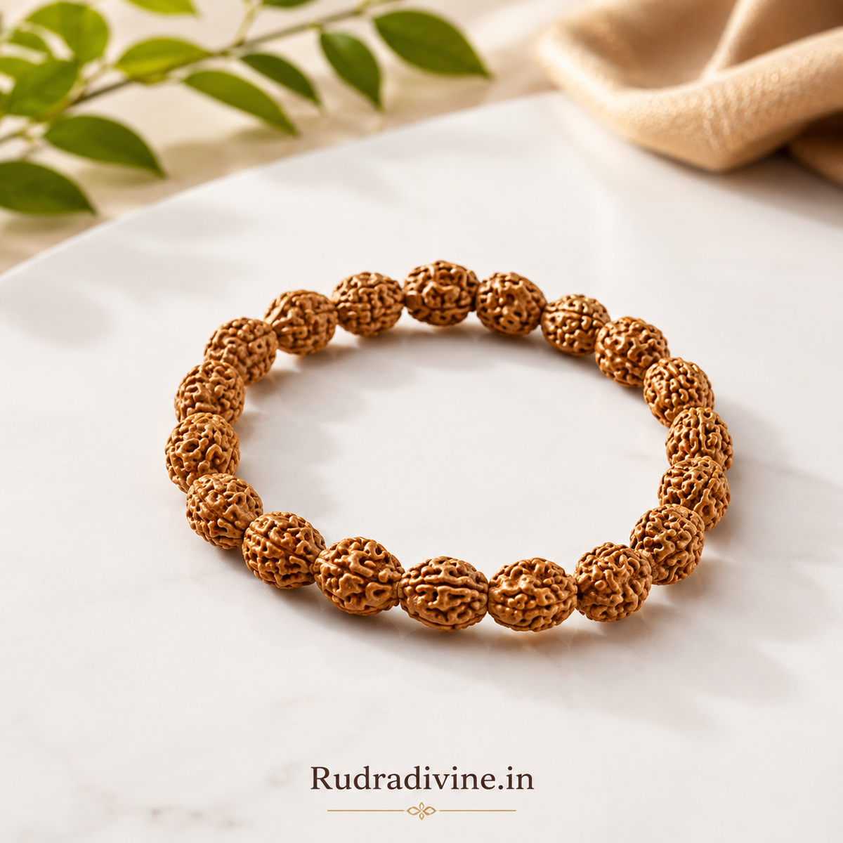 3 Mukhi Rudraksha Bracelet with 11MM natural Rudraksha beads and official Lab Certificate by Rudradivine, traditionally associated with courage, transformation, protection and spiritual growth.