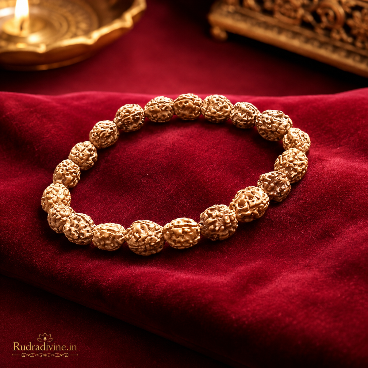 4 Mukhi Rudraksha Bracelet with natural 11MM Rudraksha beads and official Lab Certificate by Rudradivine, traditionally valued for concentration, clarity, learning and spiritual practice.