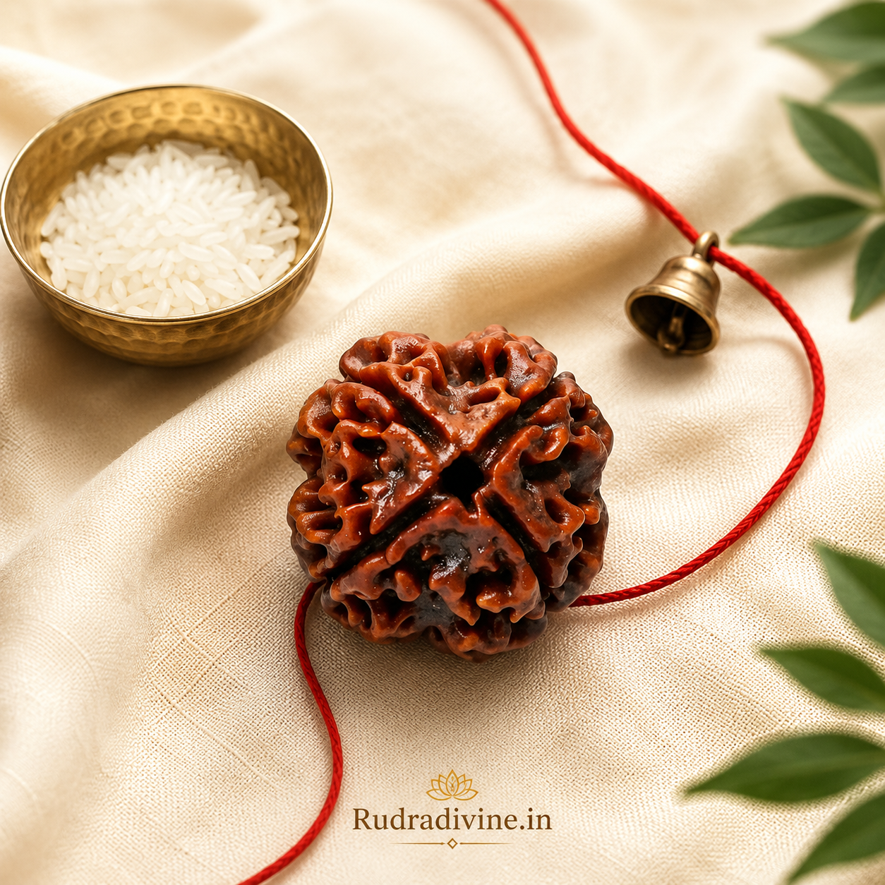 4 Mukhi (Four Face) Rudraksha Pendant featuring a natural Rudraksha bead, associated with Lord Brahma, with an official Lab Certificate by Rudradivine for wisdom, spiritual growth, and daily devotional wear.
