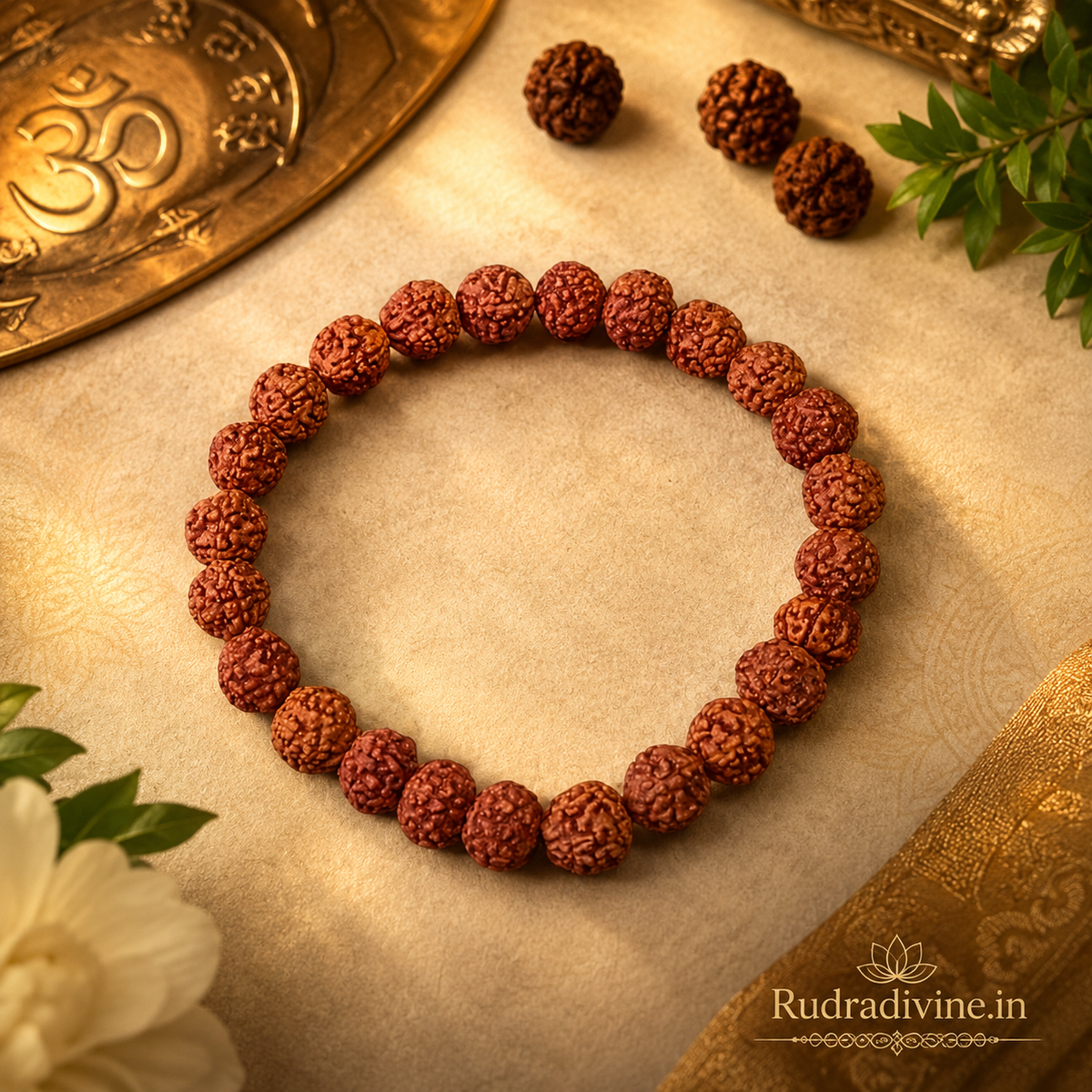 5 Mukhi Rudraksha Bracelet with natural 8MM Rudraksha beads and official Lab Certificate by Rudradivine, traditionally associated with Lord Shiva, calmness, balance and meditation.