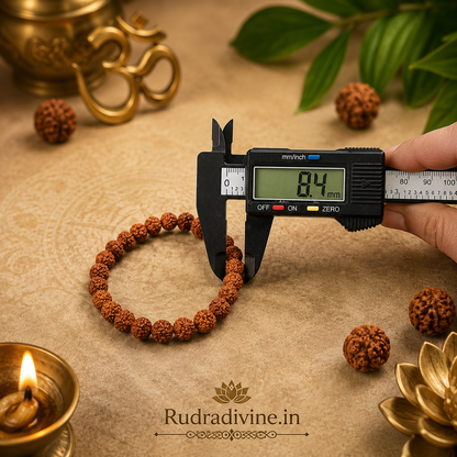 5 Mukhi Rudraksha Bracelet with natural 8MM Rudraksha beads and official Lab Certificate by Rudradivine, traditionally associated with Lord Shiva, calmness, balance and meditation.