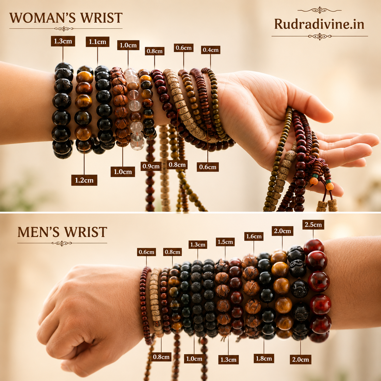 Lab Certified 5 Mukhi Rudraksha Bracelet 8mm crafted from natural Rudraksha beads by Rudra Divine for meditation, daily wear, prayer and spiritual wellness.
