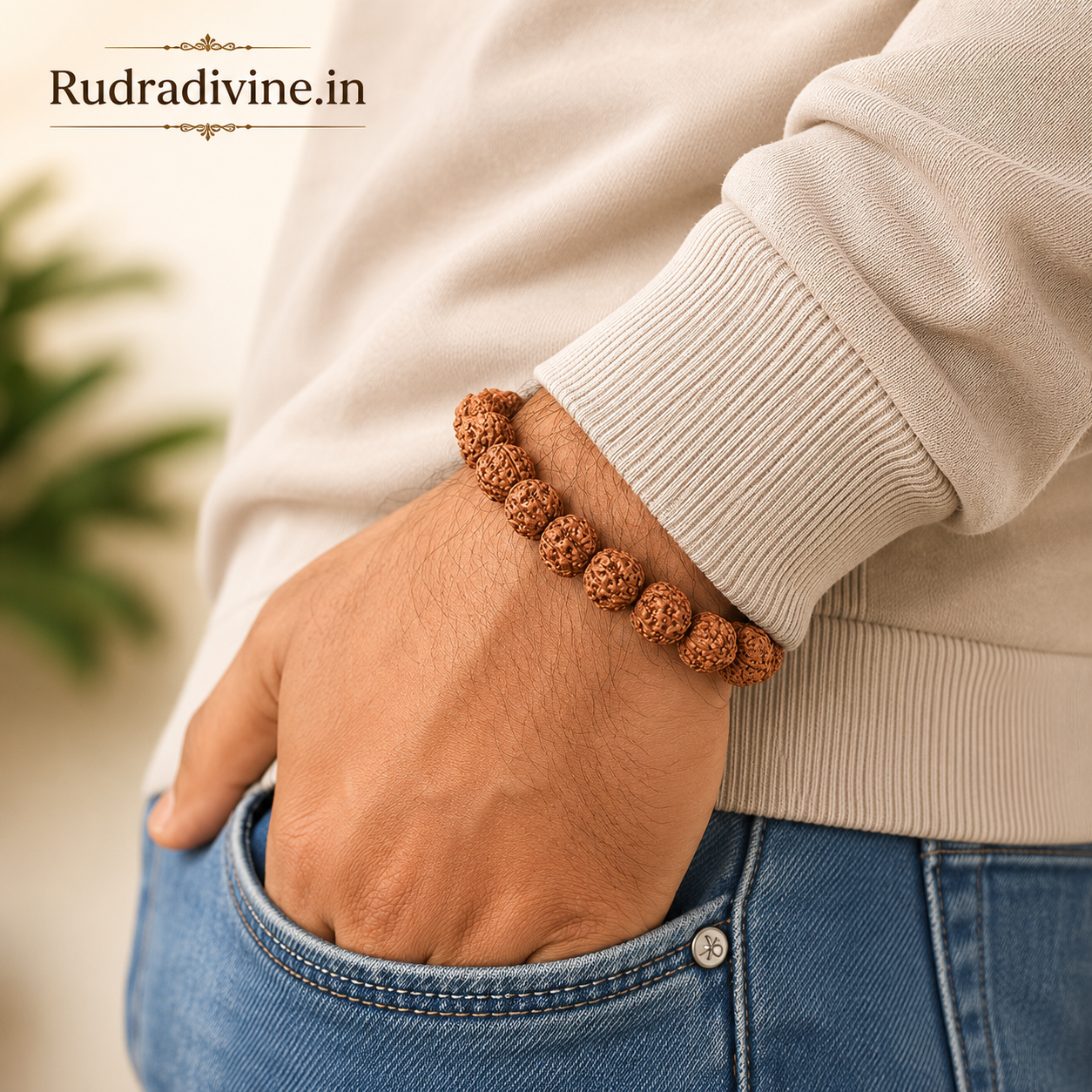 Lab Certified 5 Mukhi Rudraksha Bracelet 8mm crafted from natural Rudraksha beads by Rudra Divine for meditation, daily wear, prayer and spiritual wellness.