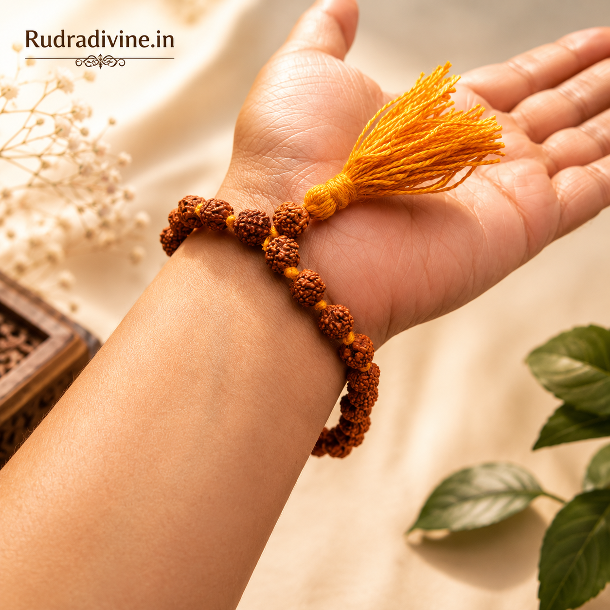 Lab Certified 5 Mukhi Rudraksha Mala 27+1 Beads 8mm crafted from natural Rudraksha beads by Rudra Divine for meditation, mantra chanting and spiritual wellness.