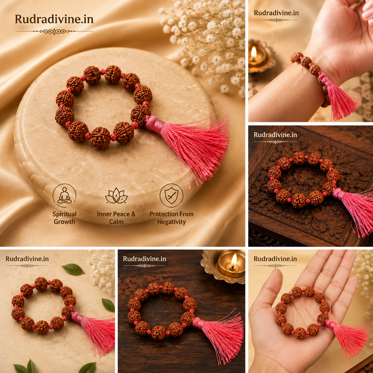 Lab Certified 5 Mukhi Rudraksha Mala 9+1 Beads 8mm crafted from natural Rudraksha beads by Rudra Divine for meditation, mantra chanting and spiritual wellness.