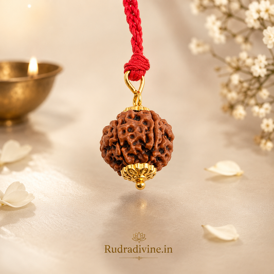 6 Mukhi (Six Face) Rudraksha Pendant featuring a natural Rudraksha bead, associated with Lord Kartikeya, with an official Lab Certificate by Rudradivine for meditation, spiritual devotion, and daily wear.
