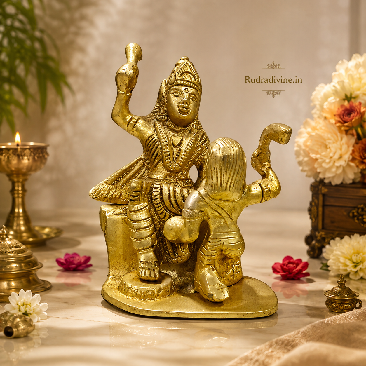 Baglamukhi Mata Brass Statue 12cm with official Lab Certificate by Rudradivine, symbolizing divine protection, victory, courage, spiritual strength and blessings for home temple.