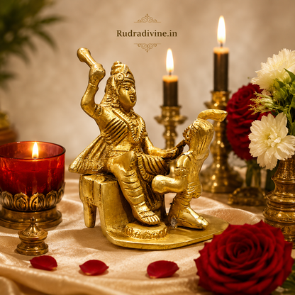 Baglamukhi Mata Brass Statue 12cm with official Lab Certificate by Rudradivine, symbolizing divine protection, victory, courage, spiritual strength and blessings for home temple.