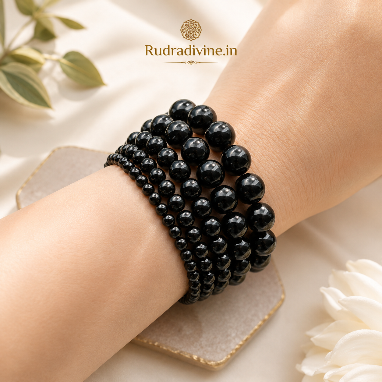 Black Agate Bracelet 8MM Beads crafted with natural Blue Agate gemstones and official Lab Certificate by Rudra Divine for emotional balance, protection, and spiritual wellness.