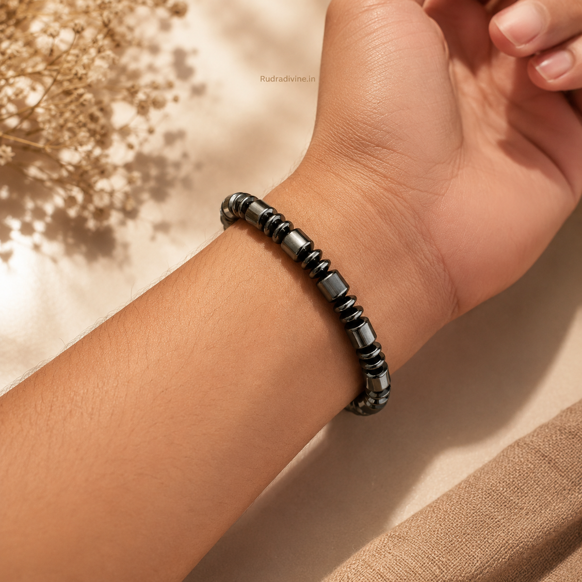 Black Magnetic Weight Loss & BP Control Bracelet with 8MM beads and Lab Certificate by Rudradivine, designed as an everyday wellness and spiritual lifestyle accessory.