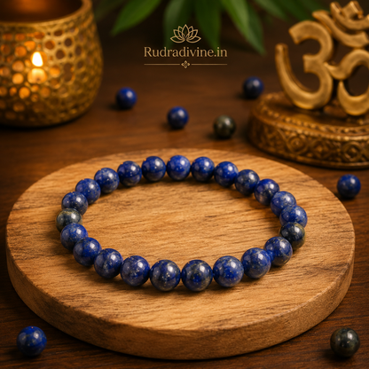 Blue Tourmaline Bracelet with 8MM natural stone beads and official Lab Certificate by Rudradivine, traditionally associated with healing, protection, grounding and spiritual balance.