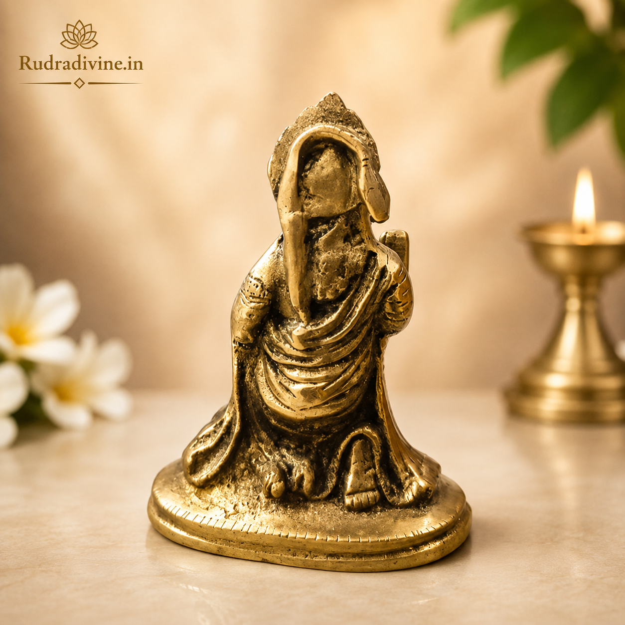 Brass Hanuman Ji Murti handcrafted from premium pure brass with official Lab Certificate by Rudradivine for strength, protection, home temple worship and divine blessings.