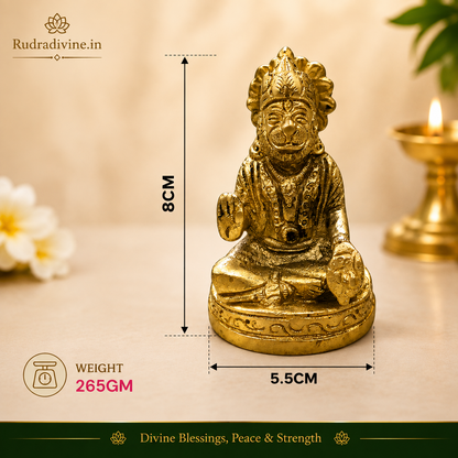 Brass Hanuman Ji Murti handcrafted from premium pure brass with official Lab Certificate by Rudradivine for pooja, strength, protection, devotion and divine blessings.
