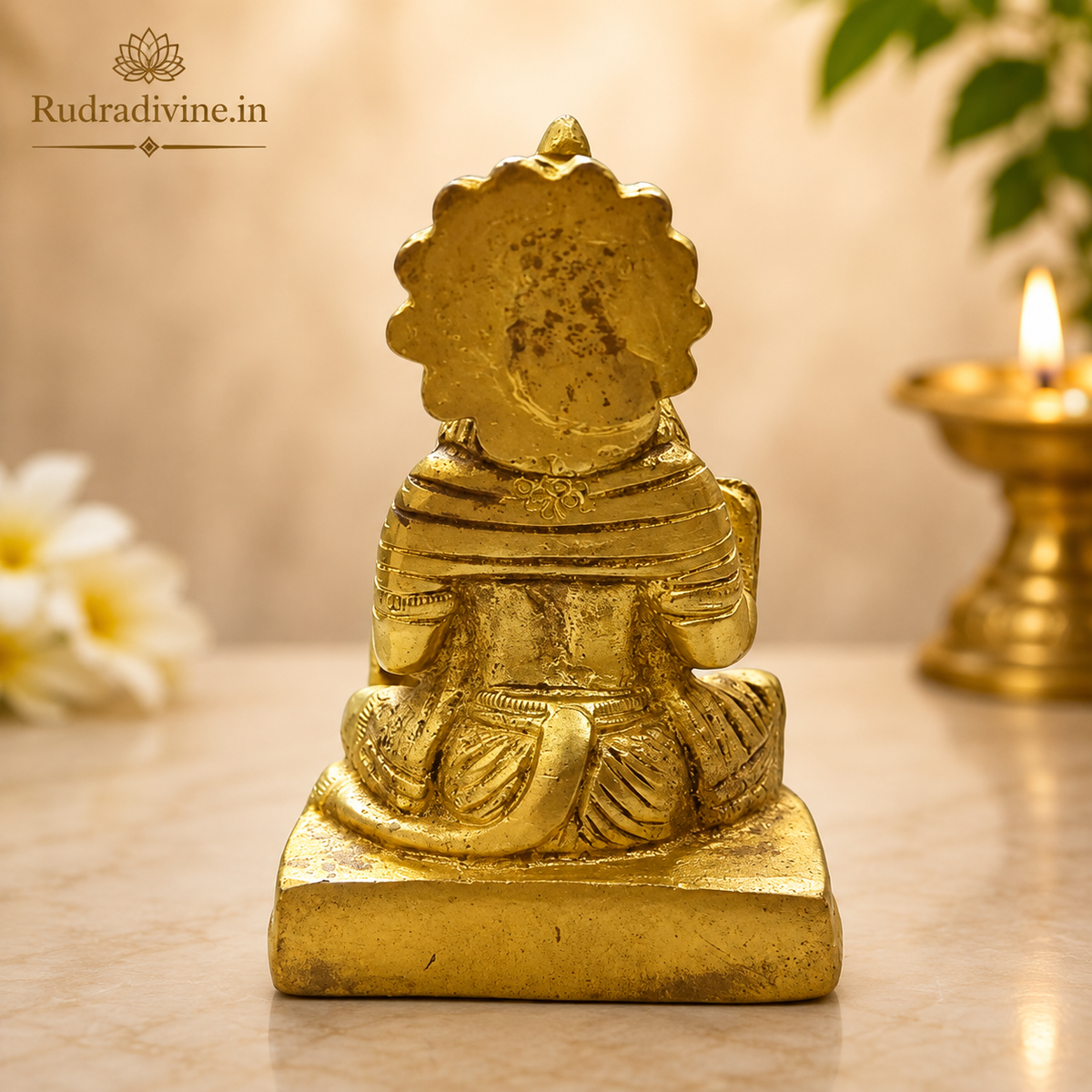 Brass Hanuman Ji Murti handcrafted from premium pure brass with official Lab Certificate by Rudradivine for pooja, strength, protection, devotion and divine blessings.