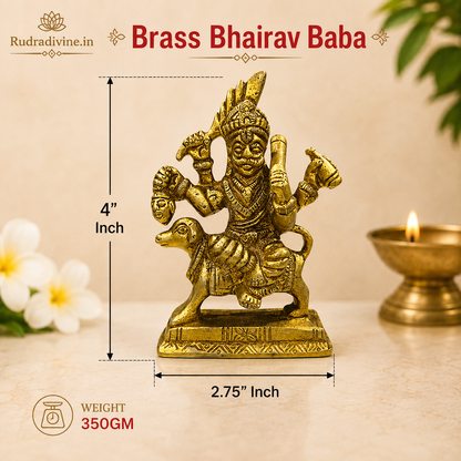Brass Kal Bhairav Idol handcrafted from premium pure brass with official Lab Certificate by Rudradivine for protection, courage, home temple worship and powerful divine blessings.