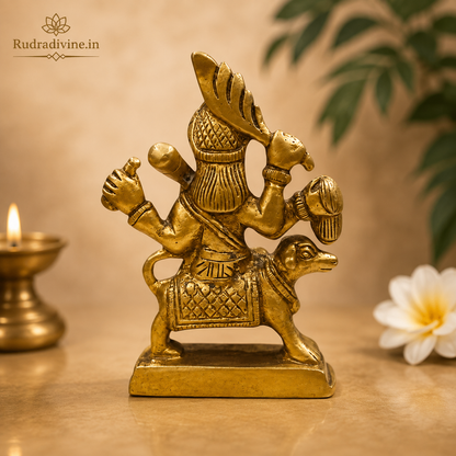 Brass Kal Bhairav Idol handcrafted from premium pure brass with official Lab Certificate by Rudradivine for protection, courage, home temple worship and powerful divine blessings.