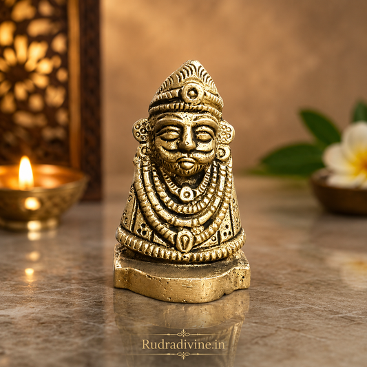 Brass Khatu Shyam Idol with premium brass craftsmanship and official Lab Certificate by Rudradivine for home temple, pooja, spiritual décor and blessings.