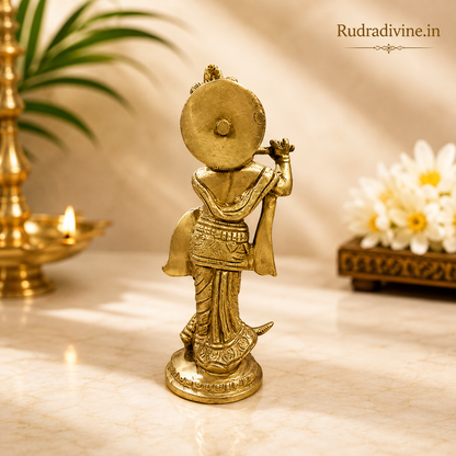 Brass Krishan Ji Murti handcrafted in pure brass with official Lab Certificate by Rudradivine, ideal for home temple, daily pooja and divine blessings.