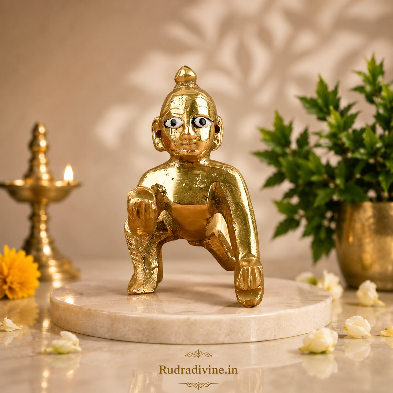 Brass Laddu Gopal Statue 2 No. with official Lab Certificate by Rudradivine for home temple, Janmashtami worship, divine blessings, peace, joy and prosperity.
