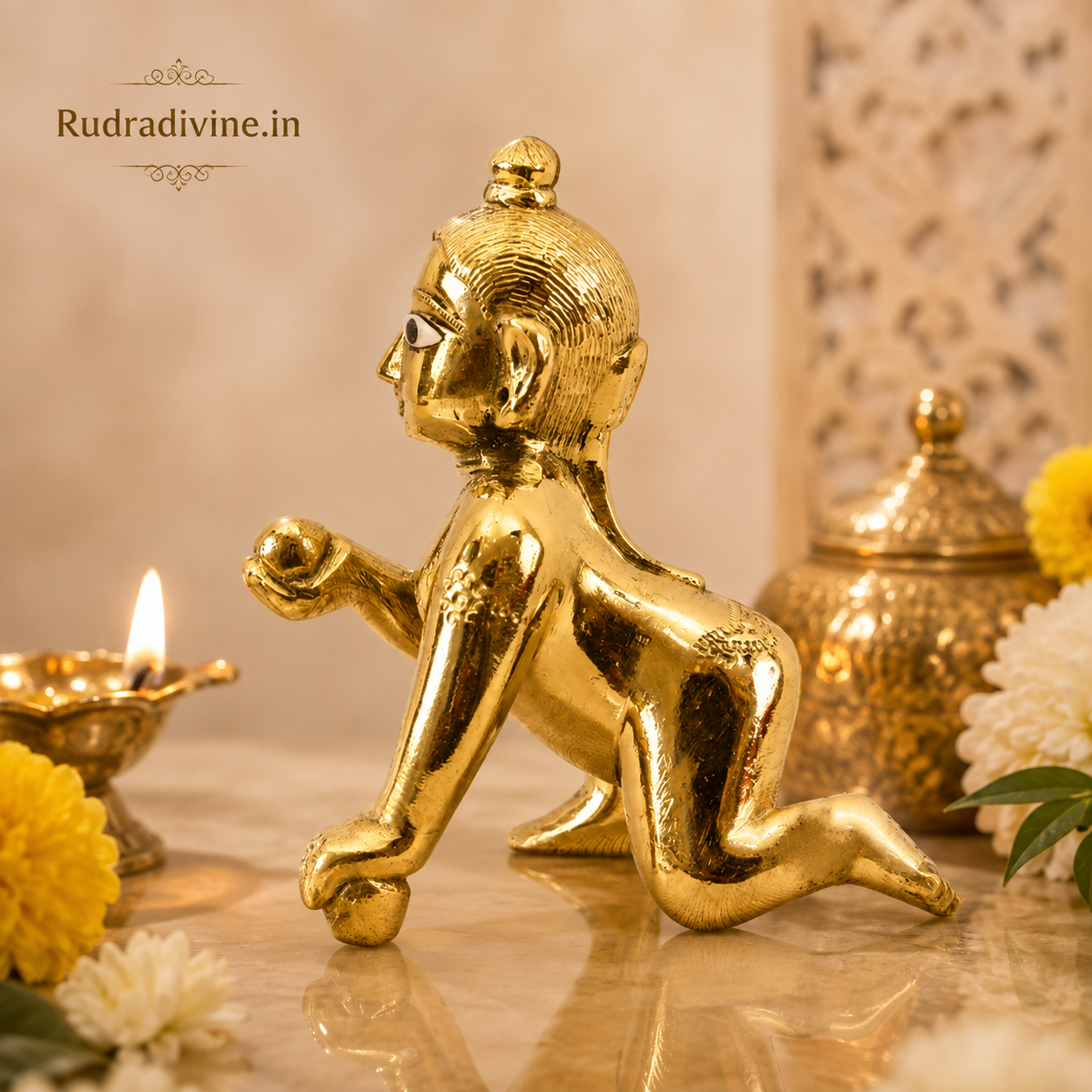 Brass Laddu Gopal Statue 2 No. with official Lab Certificate by Rudradivine for home temple, Janmashtami worship, divine blessings, peace, joy and prosperity.
