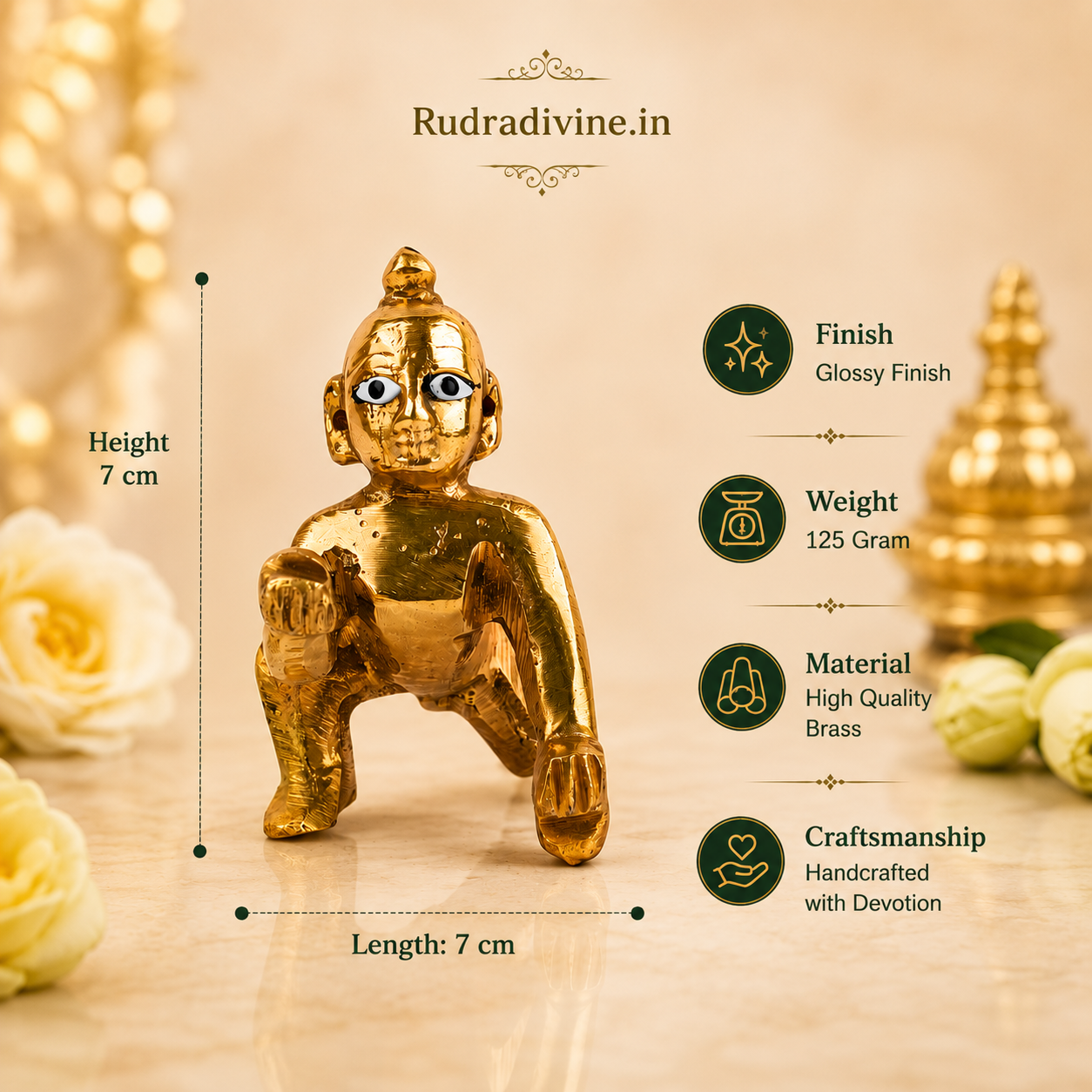 Brass Laddu Gopal Statue 2 No. with official Lab Certificate by Rudradivine for home temple, Janmashtami worship, divine blessings, peace, joy and prosperity.