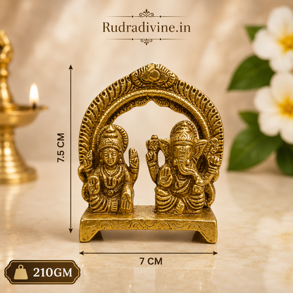 Brass Lakshmi with Ganesh Ji Murti crafted in premium brass with official Lab Certificate by Rudradivine for prosperity, wisdom, pooja and Vastu blessings.