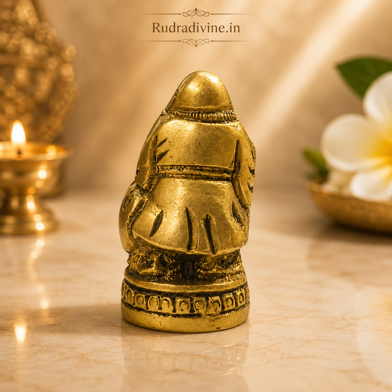 Brass Laughing Buddha Statue crafted from premium brass with official Lab Certificate by Rudradivine for prosperity, happiness, positive energy, wealth, and spiritual home décor.