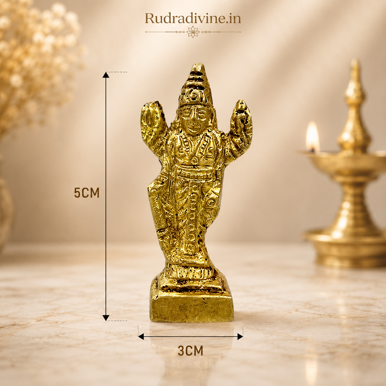 Brass Lord Vishnu Idol with premium brass finish and official Lab Certificate by Rudradivine, ideal for home temple, pooja, spiritual décor, and devotional worship.