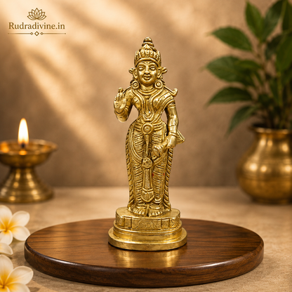 Brass Mata Lakshmi Idol crafted from premium pure brass with official Lab Certificate by Rudradivine for wealth, prosperity, home temple worship and divine blessings.