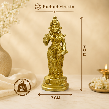 Brass Mata Lakshmi Idol crafted from premium pure brass with official Lab Certificate by Rudradivine for wealth, prosperity, home temple worship and divine blessings.