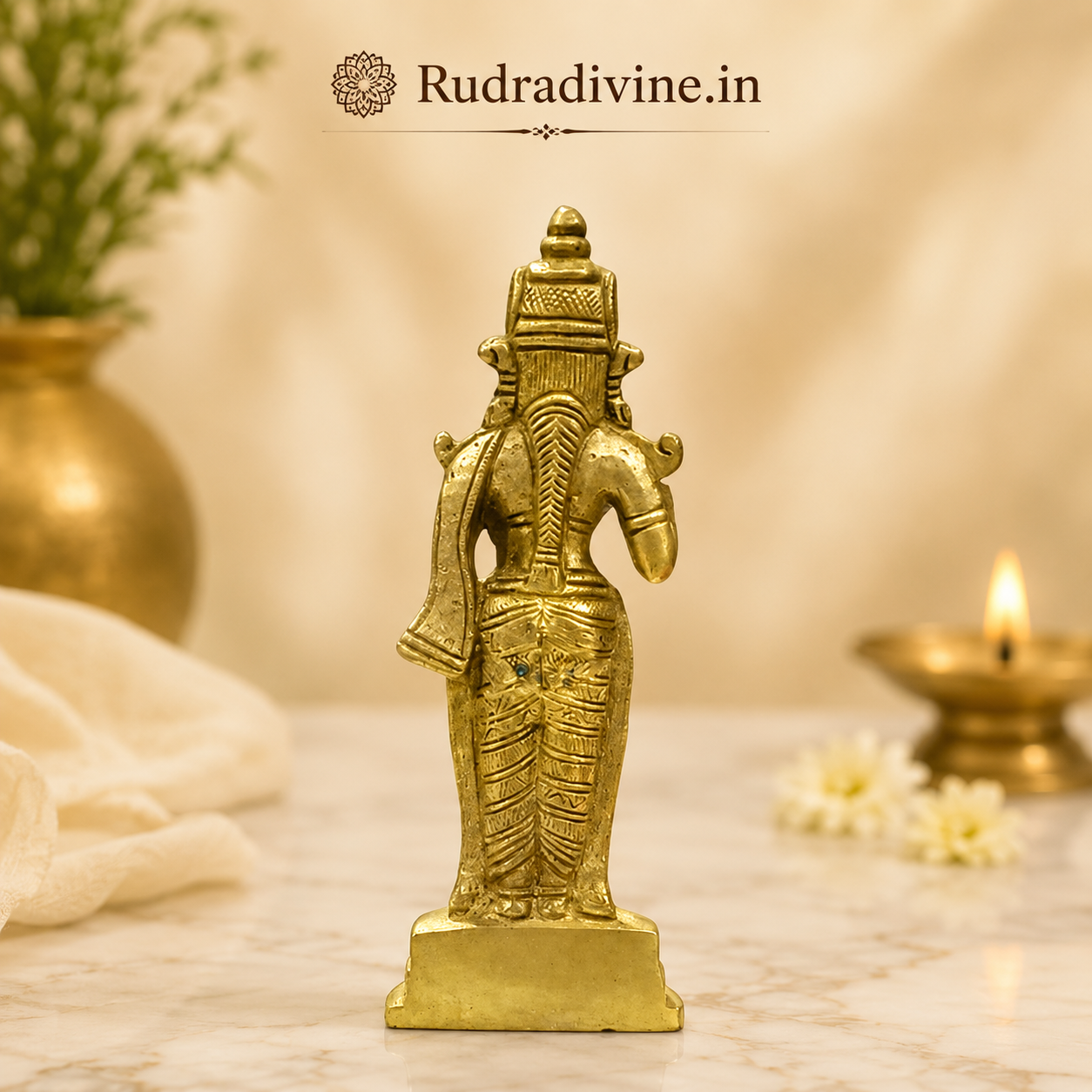 Brass Mata Lakshmi Idol crafted from premium pure brass with official Lab Certificate by Rudradivine for wealth, prosperity, home temple worship and divine blessings.