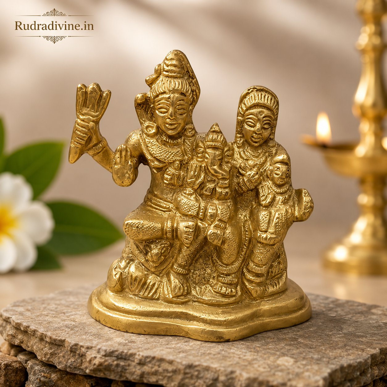 Brass Shiv Parvati Idol crafted in premium brass with official Lab Certificate by Rudradivine for home temple, pooja, spiritual harmony and divine blessings.