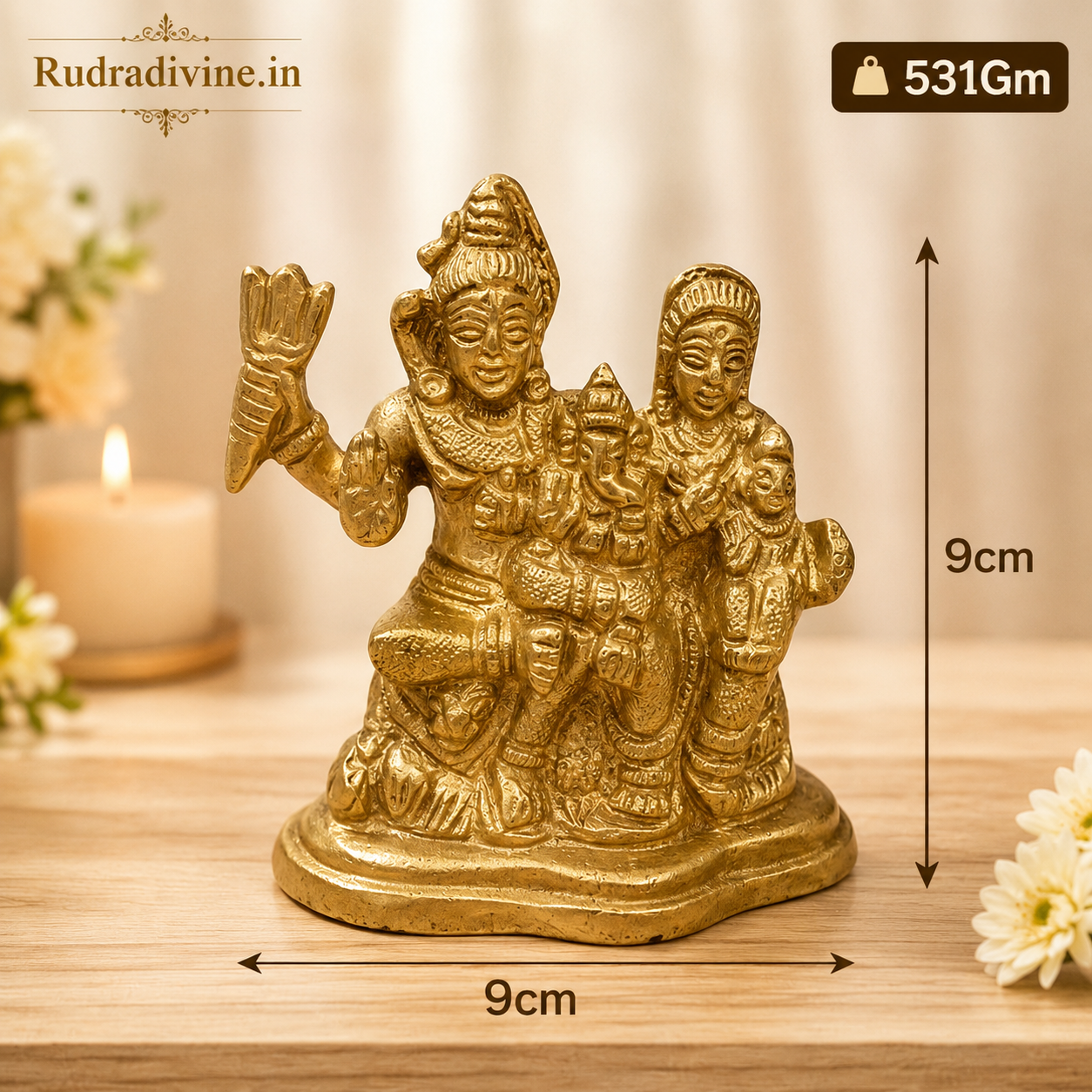 Brass Shiv Parvati Idol crafted in premium brass with official Lab Certificate by Rudradivine for home temple, pooja, spiritual harmony and divine blessings.