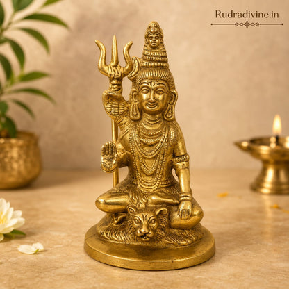 Brass Shivji Murti crafted in premium brass with official Lab Certificate by Rudradivine for Shiv puja, Vastu, home temple décor and spiritual blessings.