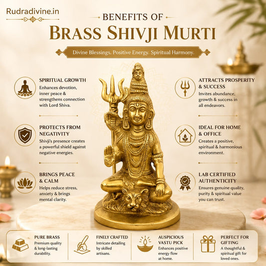 Brass Shivji Murti crafted in premium brass with official Lab Certificate by Rudradivine for Shiv puja, Vastu, home temple décor and spiritual blessings.